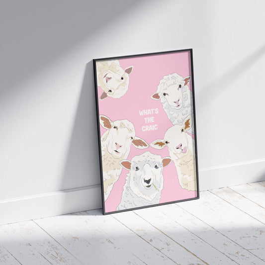 Funny Sheep Print: Irish 'What's the Craic' Wall Art