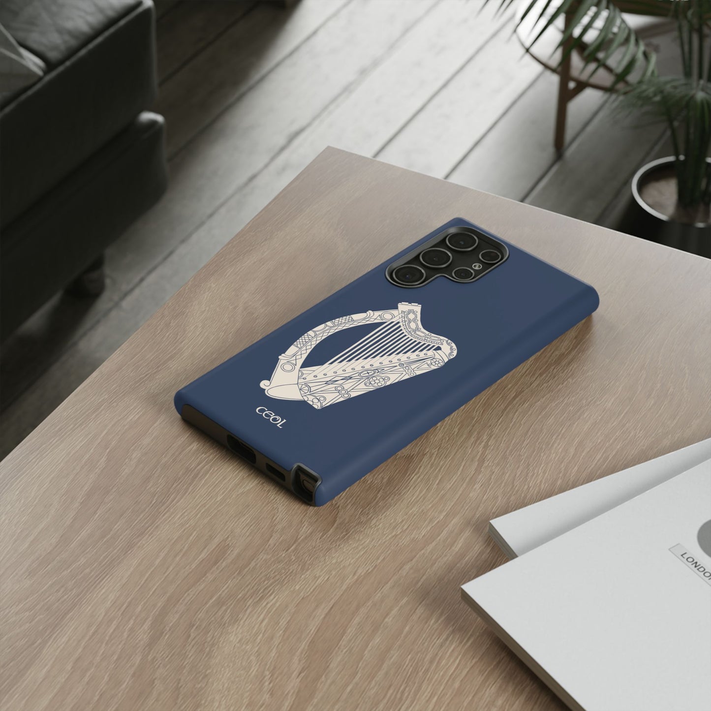Navy Celtic Harp Tough Irish Phone Case, Ceol