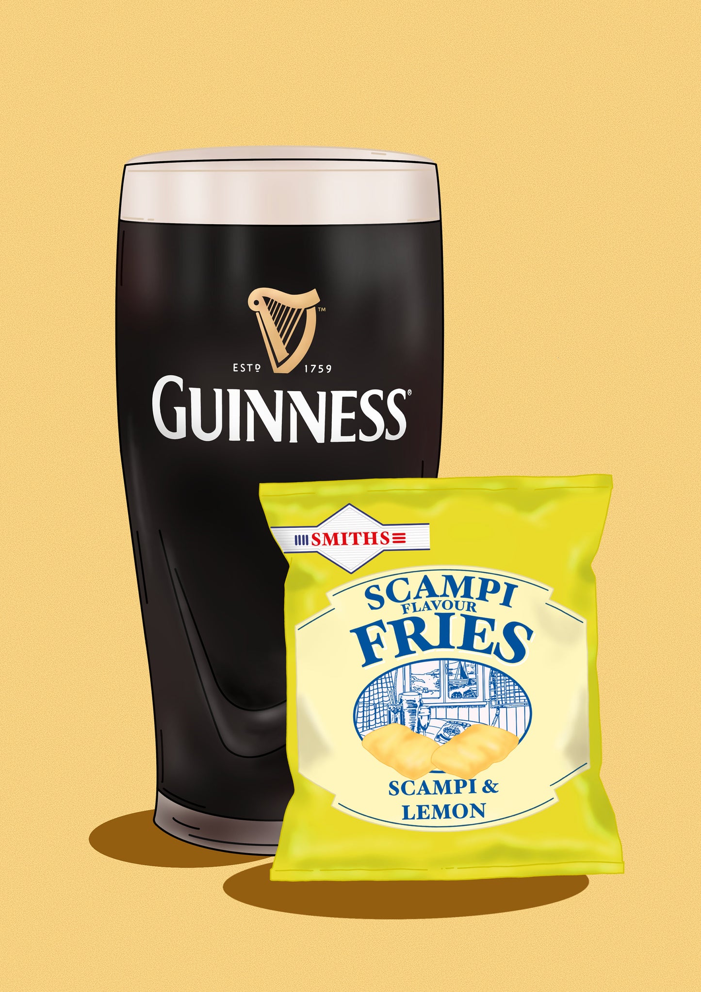 Guinness and Scampi Fries Print: Irish Home Decor