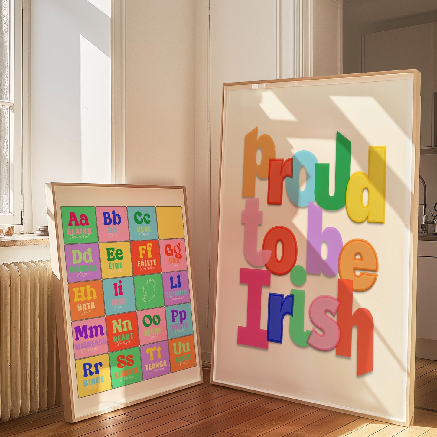 Colorful Irish Alphabet Print: Gaeilge Education Poster