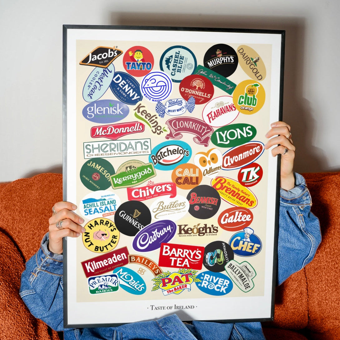 Taste of Ireland Print - 46 Hand Drawn Logos of some of the best Irish food and drink