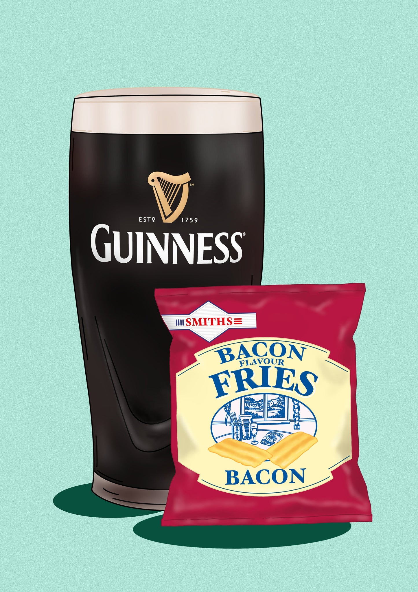 Guinness and Bacon Fries Print: Irish Home Bar Wall Art