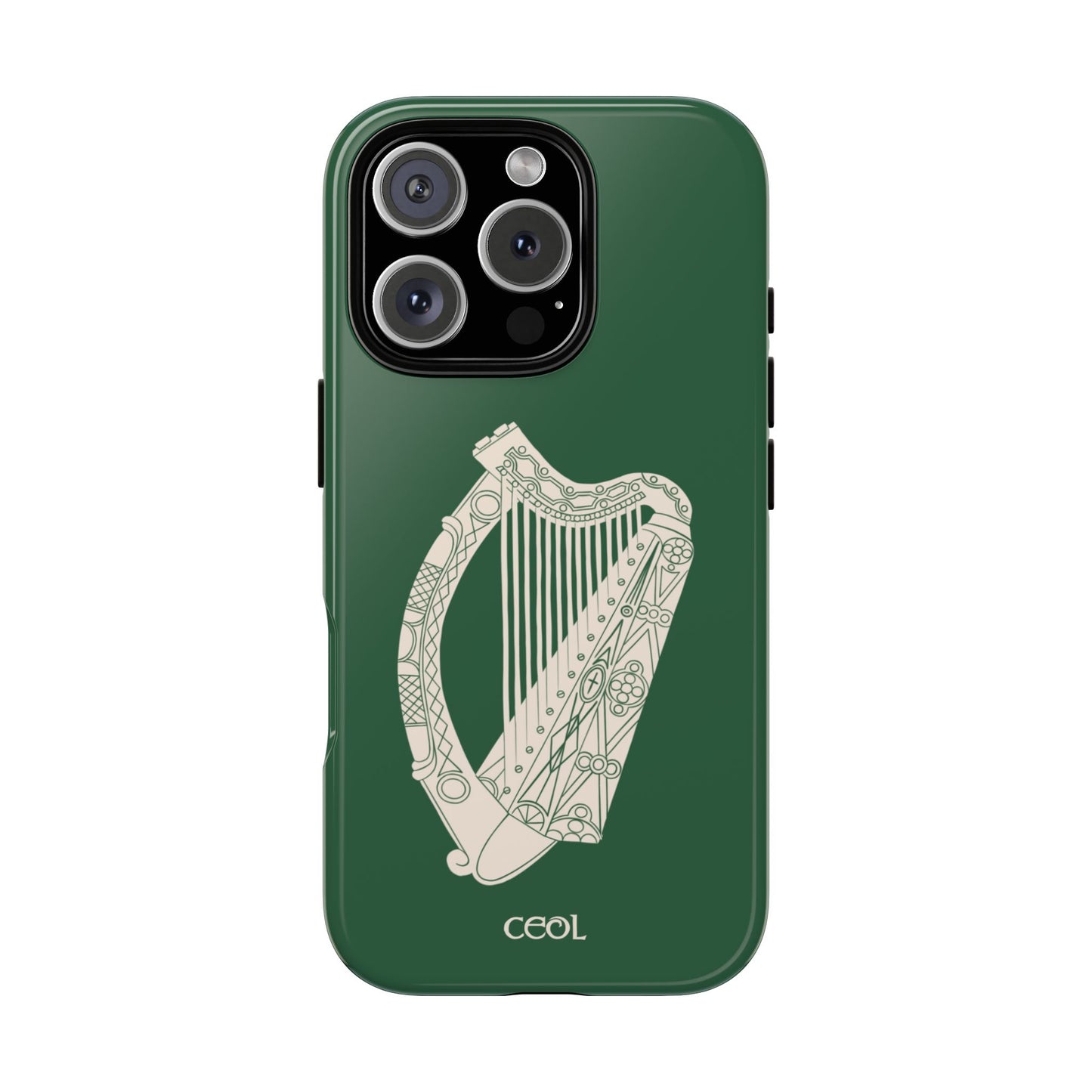Green Celtic Harp Tough Irish Phone Case, Ceol