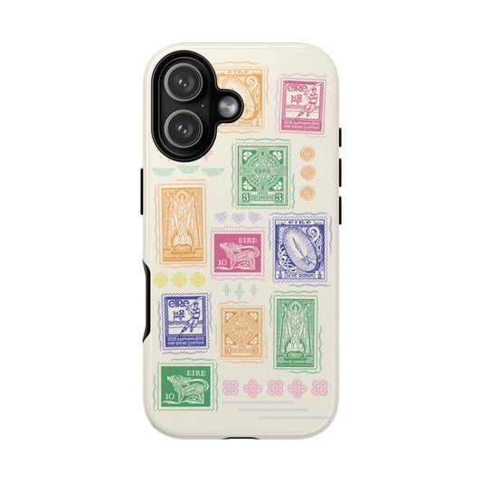 Colourful Vintage Irish Stamps and Celtic Symbols Tough Phone Case