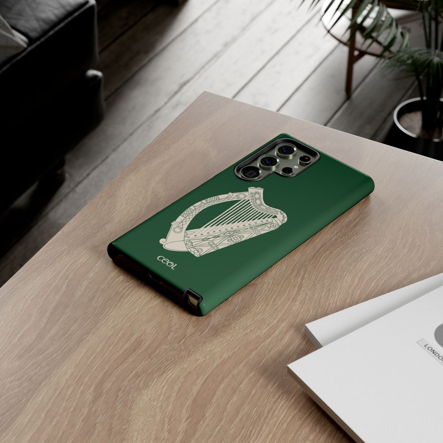 Green Celtic Harp Tough Irish Phone Case, Ceol