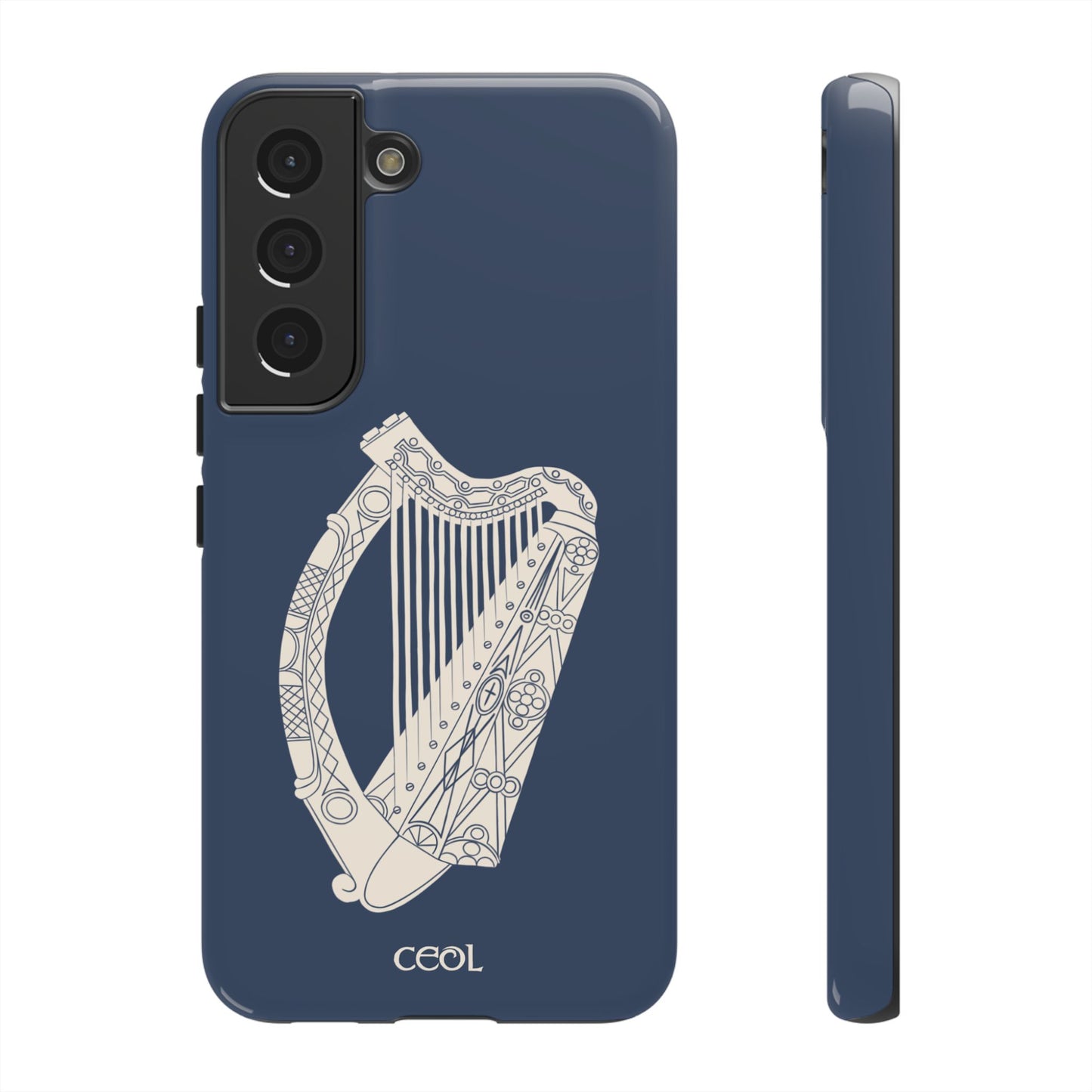 Navy Celtic Harp Tough Irish Phone Case, Ceol
