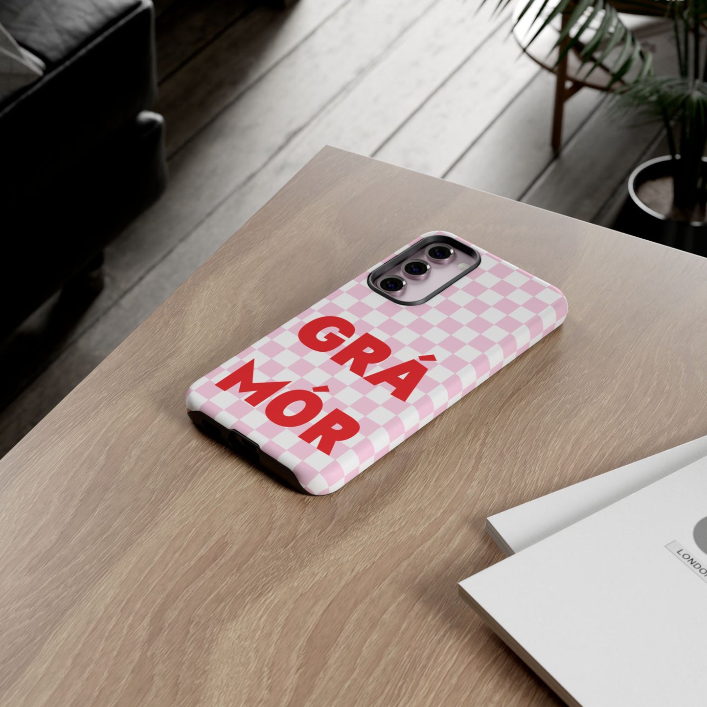 Pink Checked Grá Mór Tough Irish Phone Case