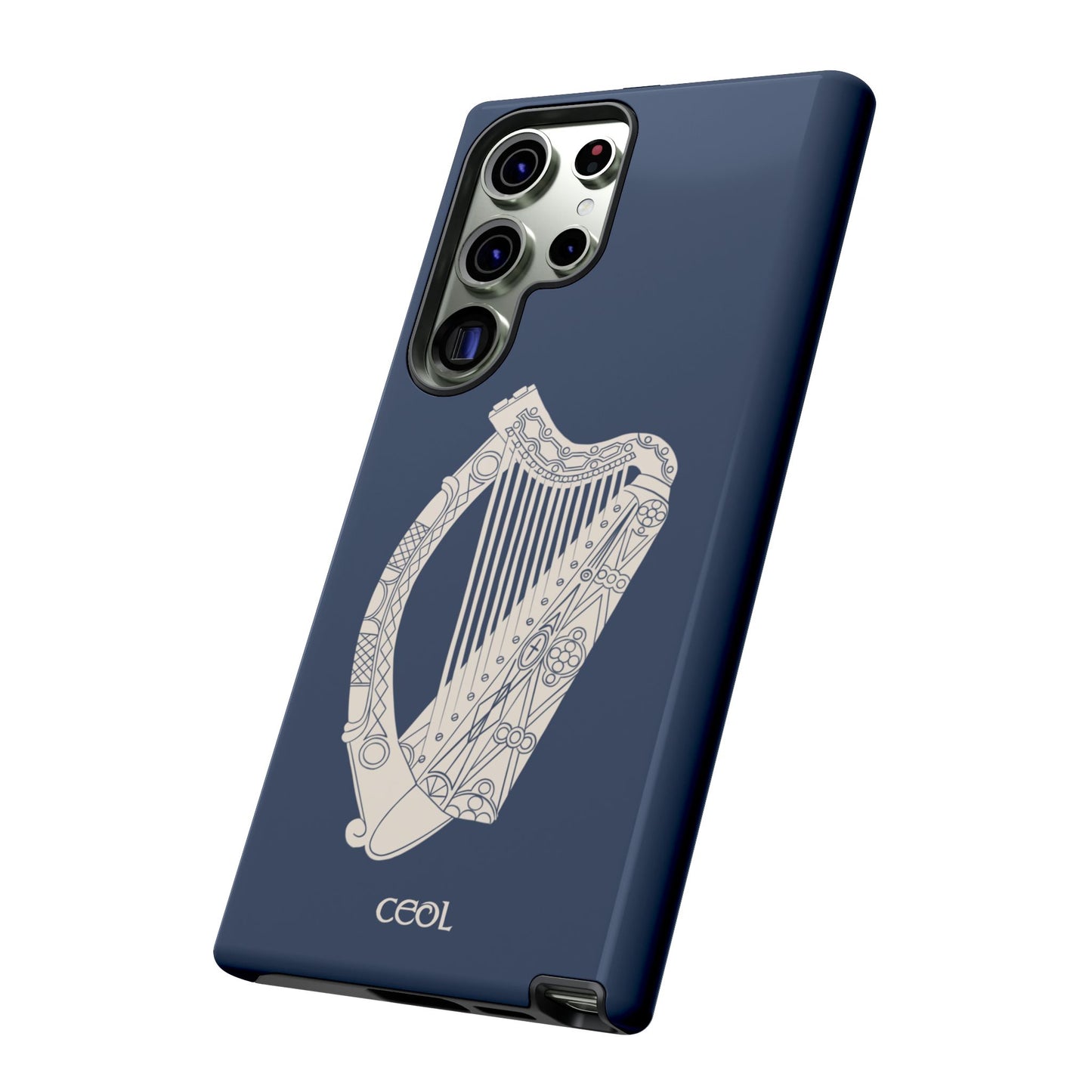 Navy Celtic Harp Tough Irish Phone Case, Ceol