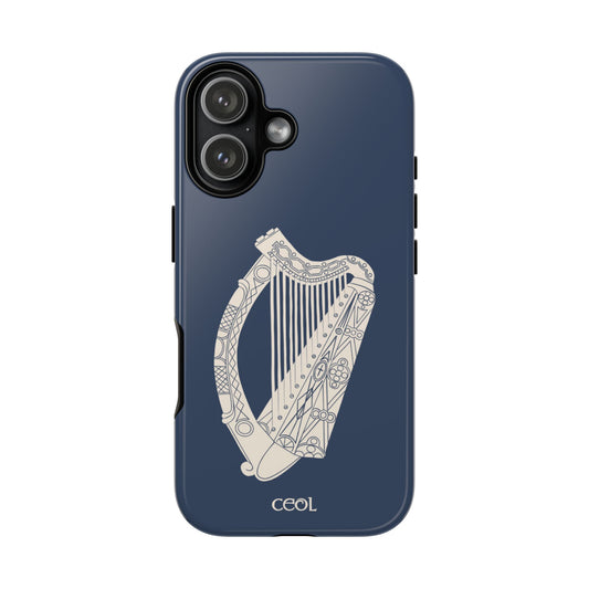 Navy Celtic Harp Tough Irish Phone Case, Ceol