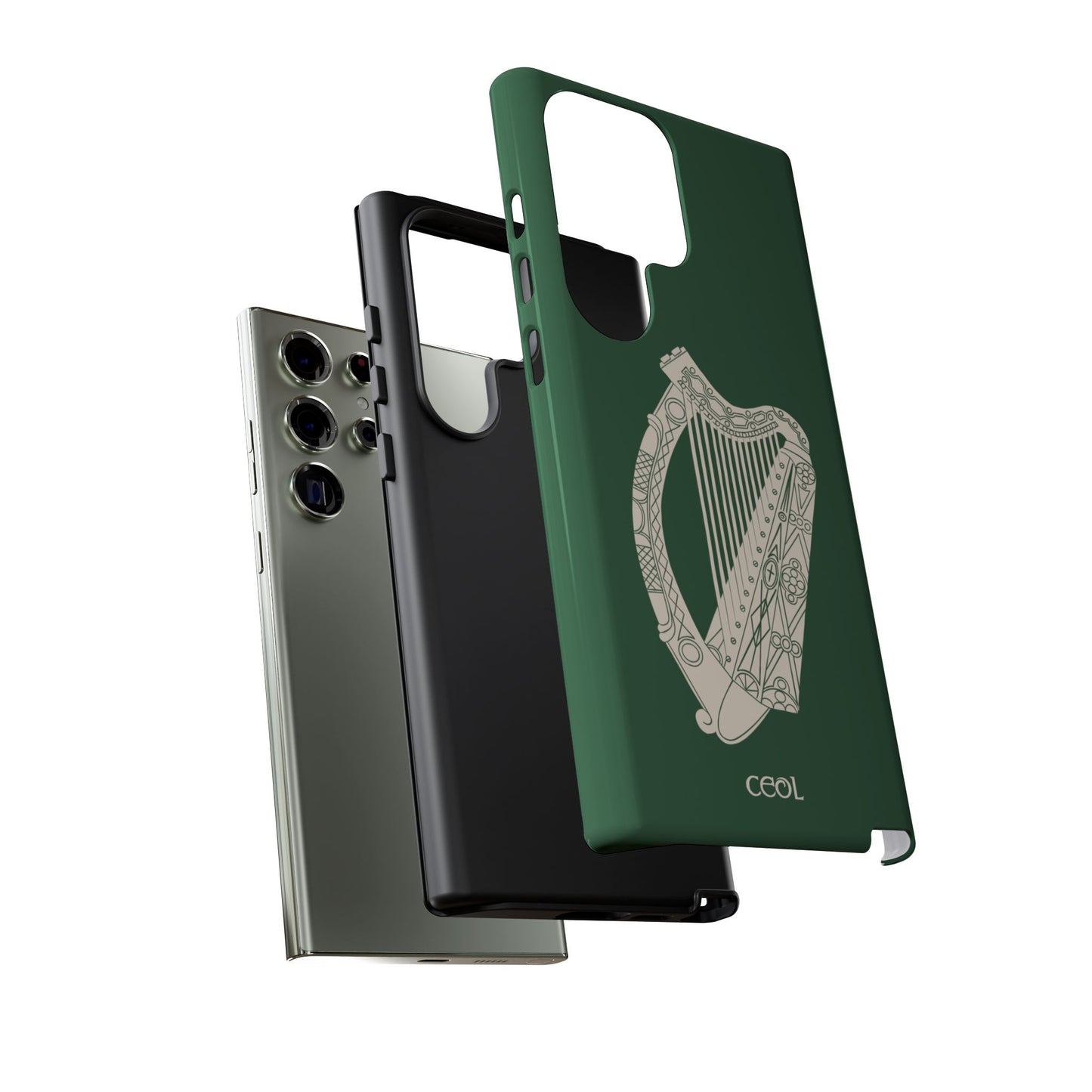 Green Celtic Harp Tough Irish Phone Case, Ceol