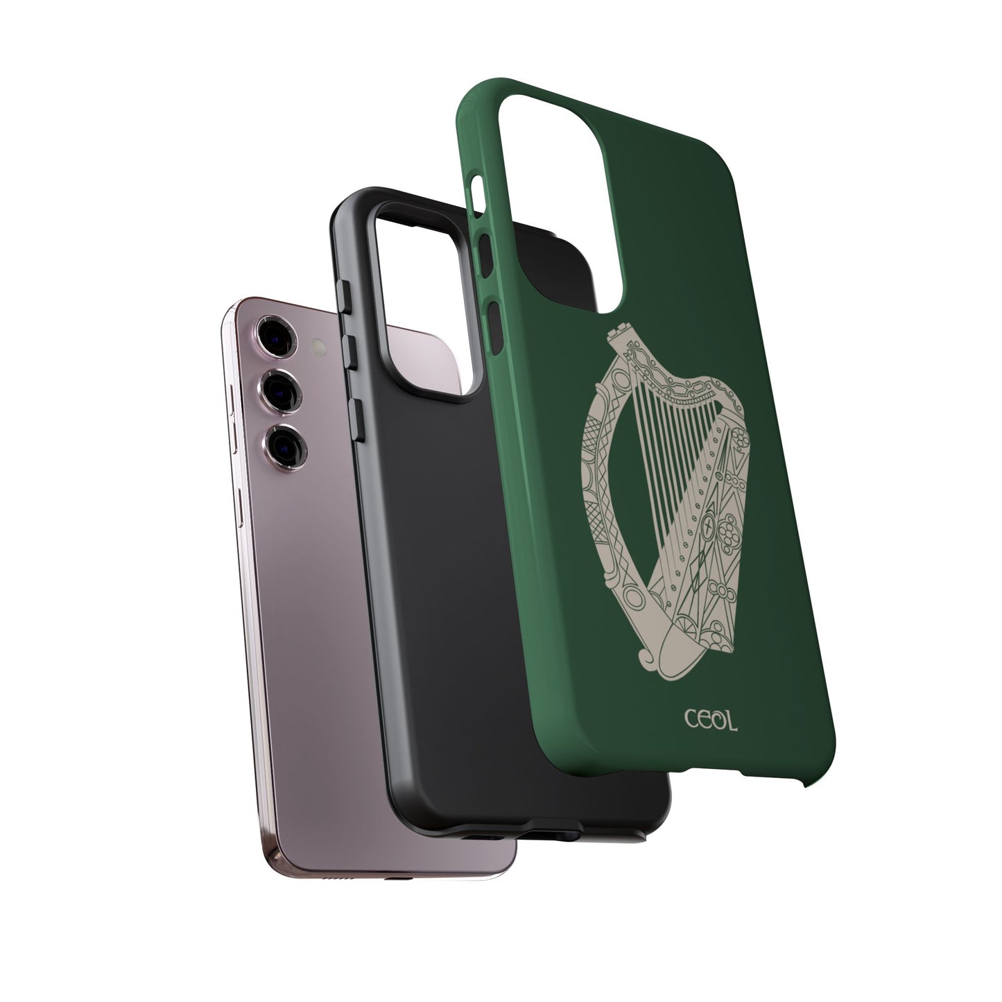 Green Celtic Harp Tough Irish Phone Case, Ceol