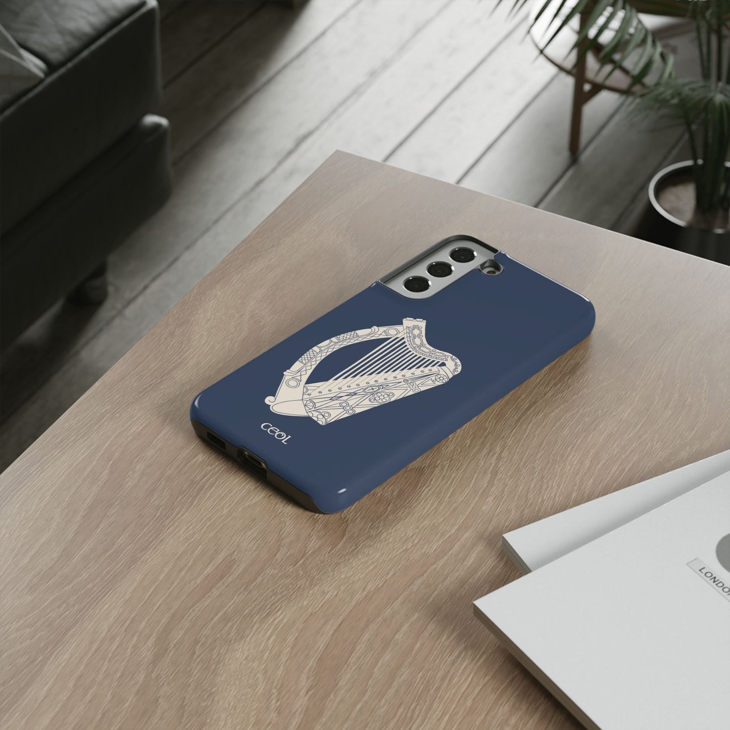Navy Celtic Harp Tough Irish Phone Case, Ceol