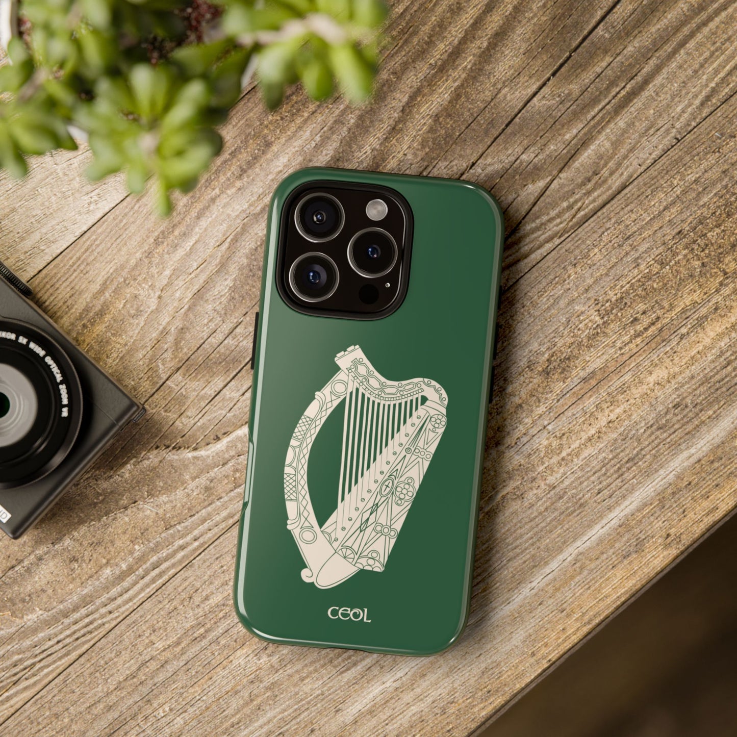 Green Celtic Harp Tough Irish Phone Case, Ceol