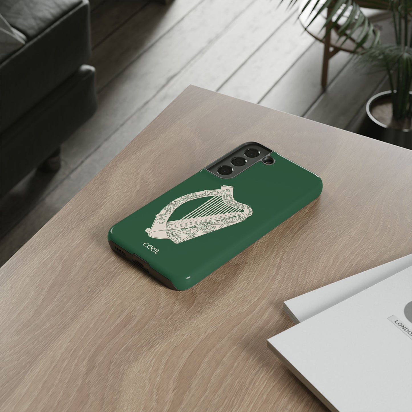 Green Celtic Harp Tough Irish Phone Case, Ceol