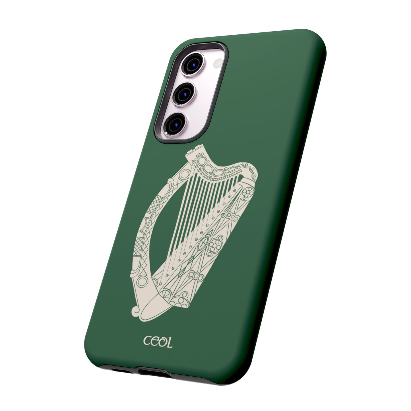 Green Celtic Harp Tough Irish Phone Case, Ceol