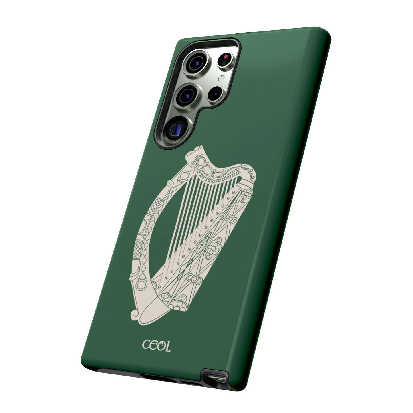 Green Celtic Harp Tough Irish Phone Case, Ceol