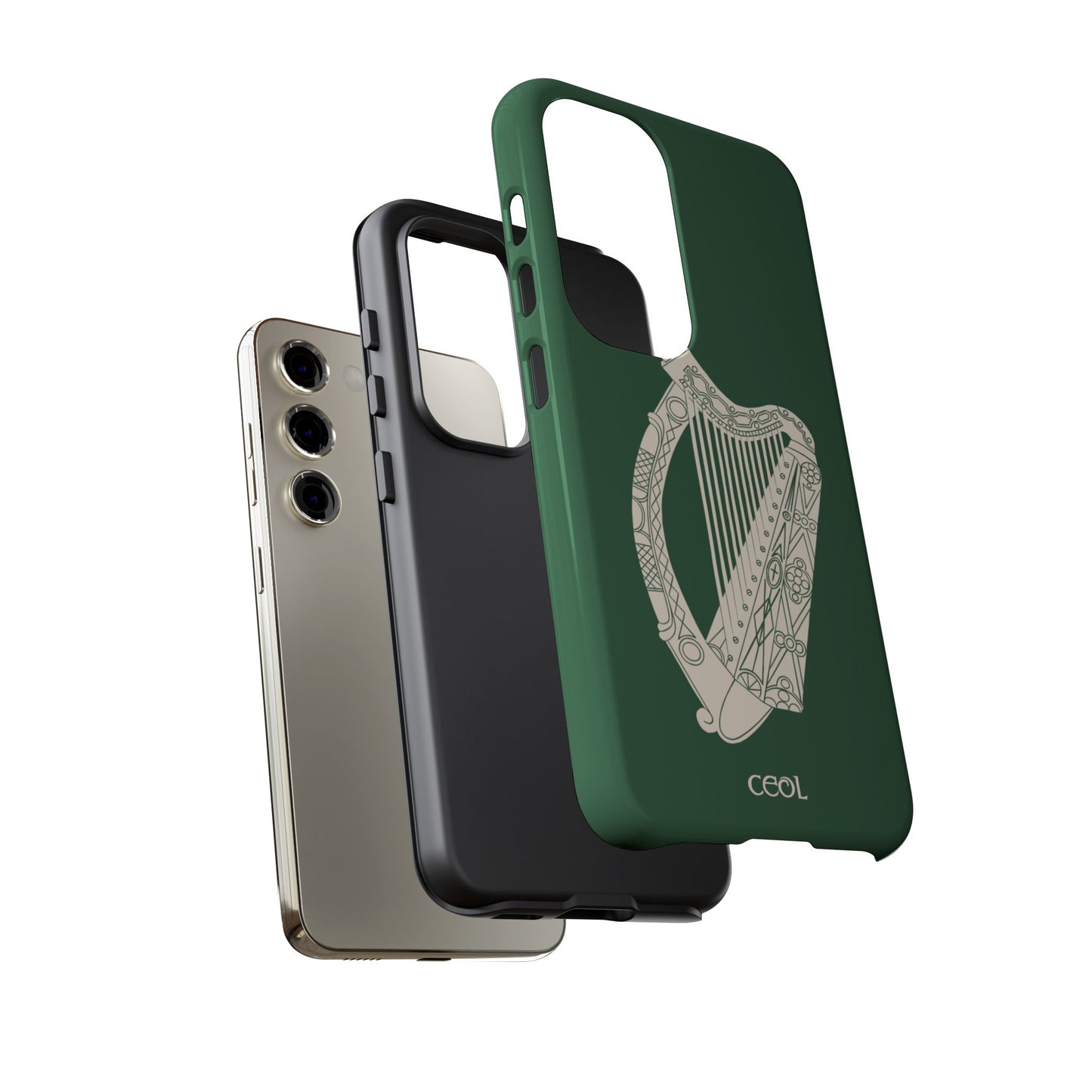 Green Celtic Harp Tough Irish Phone Case, Ceol
