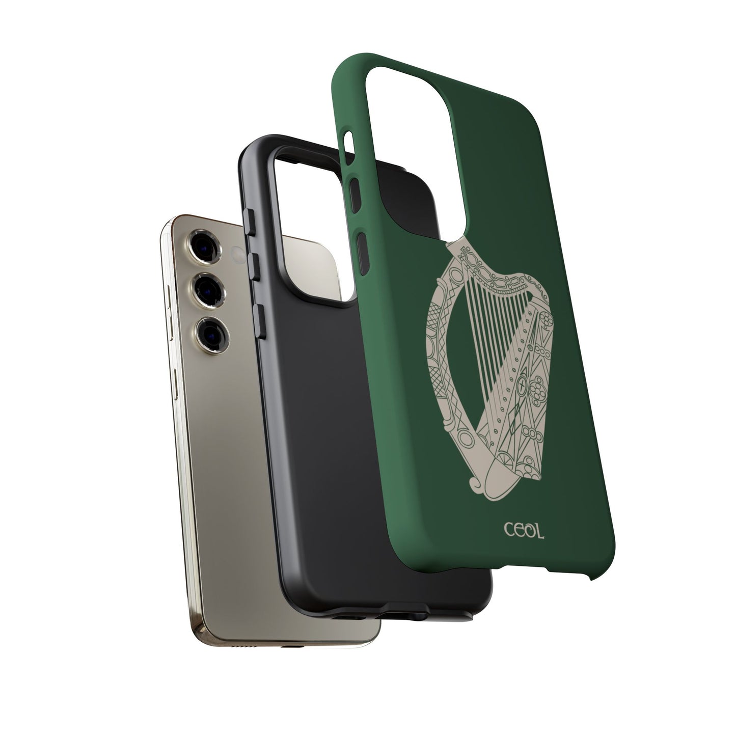 Green Celtic Harp Tough Irish Phone Case, Ceol