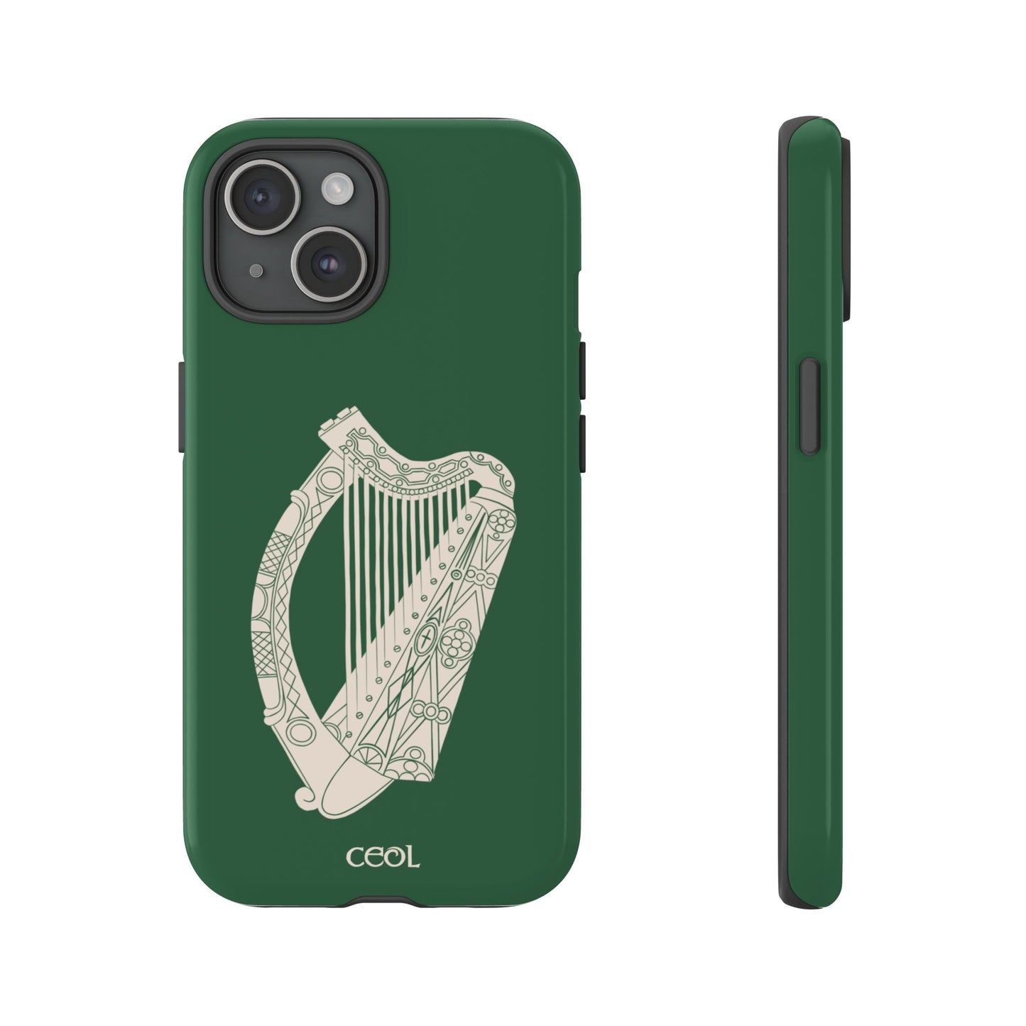 Green Celtic Harp Tough Irish Phone Case, Ceol