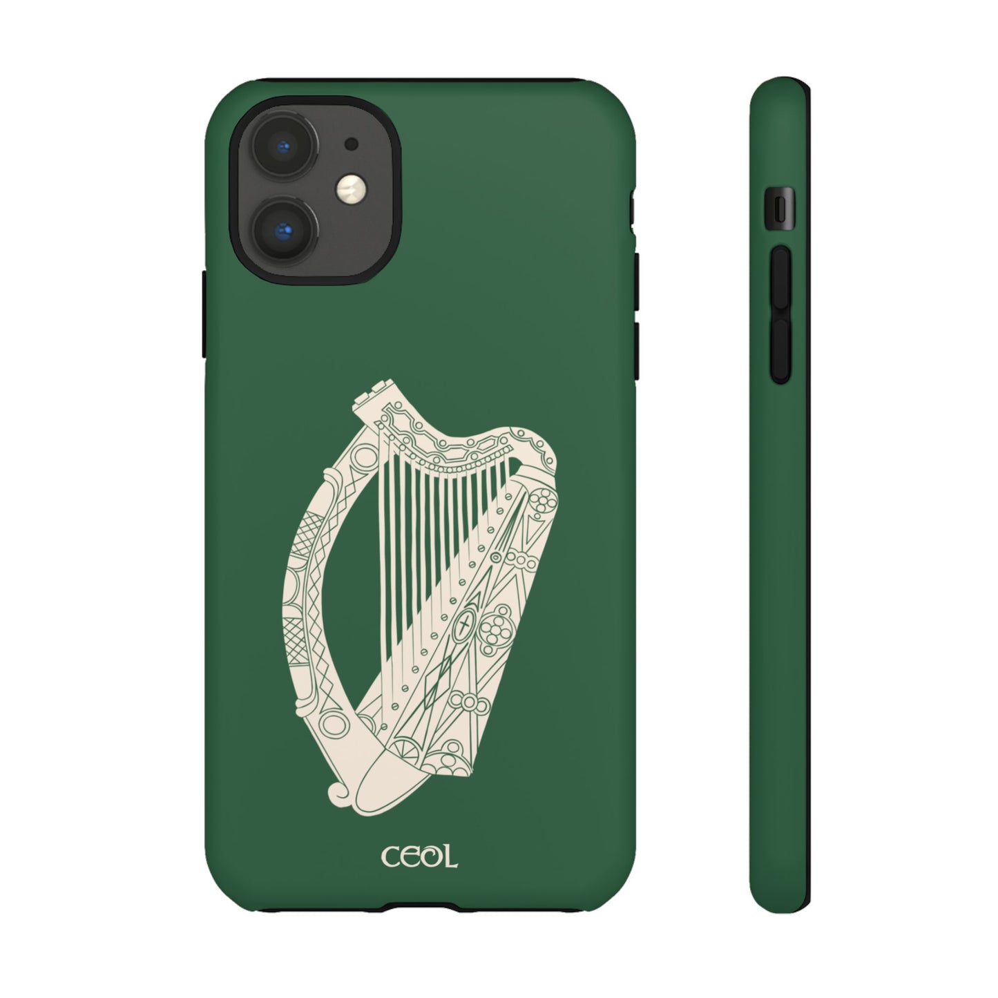 Green Celtic Harp Tough Irish Phone Case, Ceol