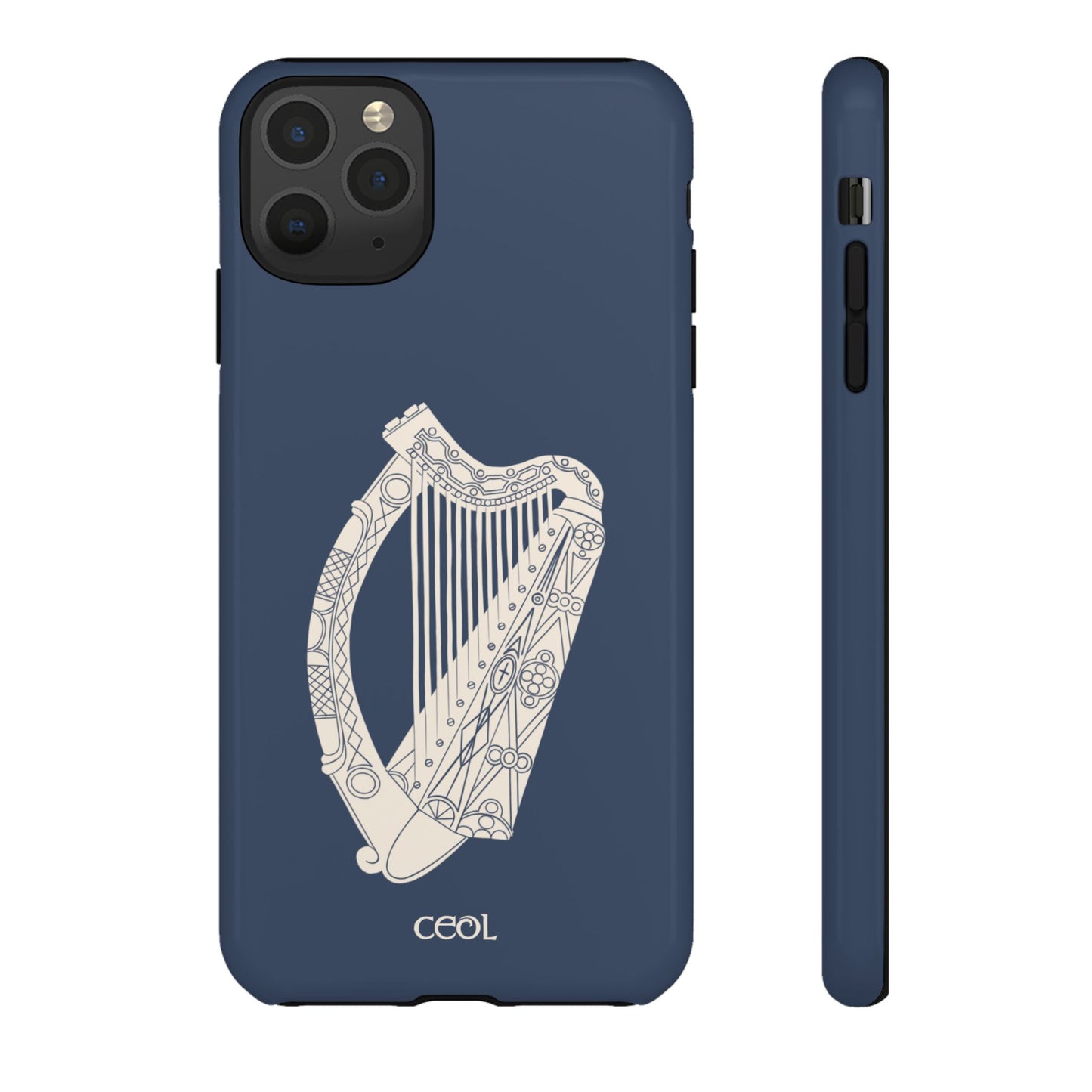 Navy Celtic Harp Tough Irish Phone Case, Ceol