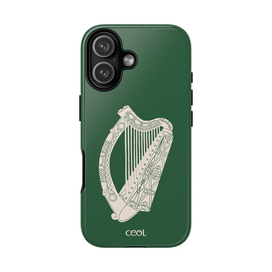 Green Celtic Harp Tough Irish Phone Case, Ceol