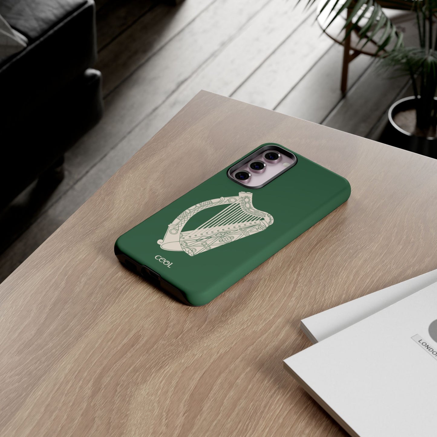 Green Celtic Harp Tough Irish Phone Case, Ceol