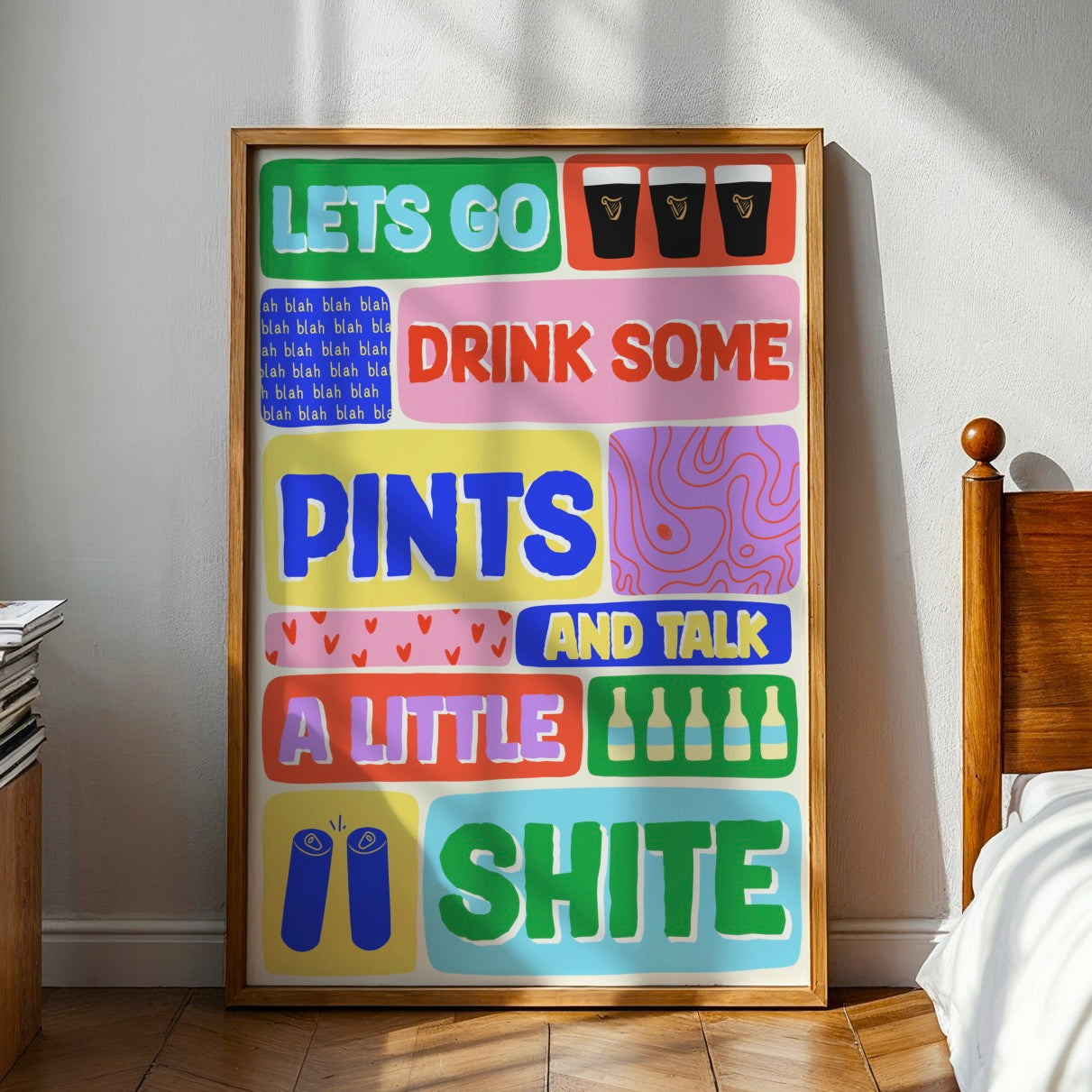 Irish Pub Print: Lets Go Drink Some Pints and Talk a Little Shite - Colorful Wall Art