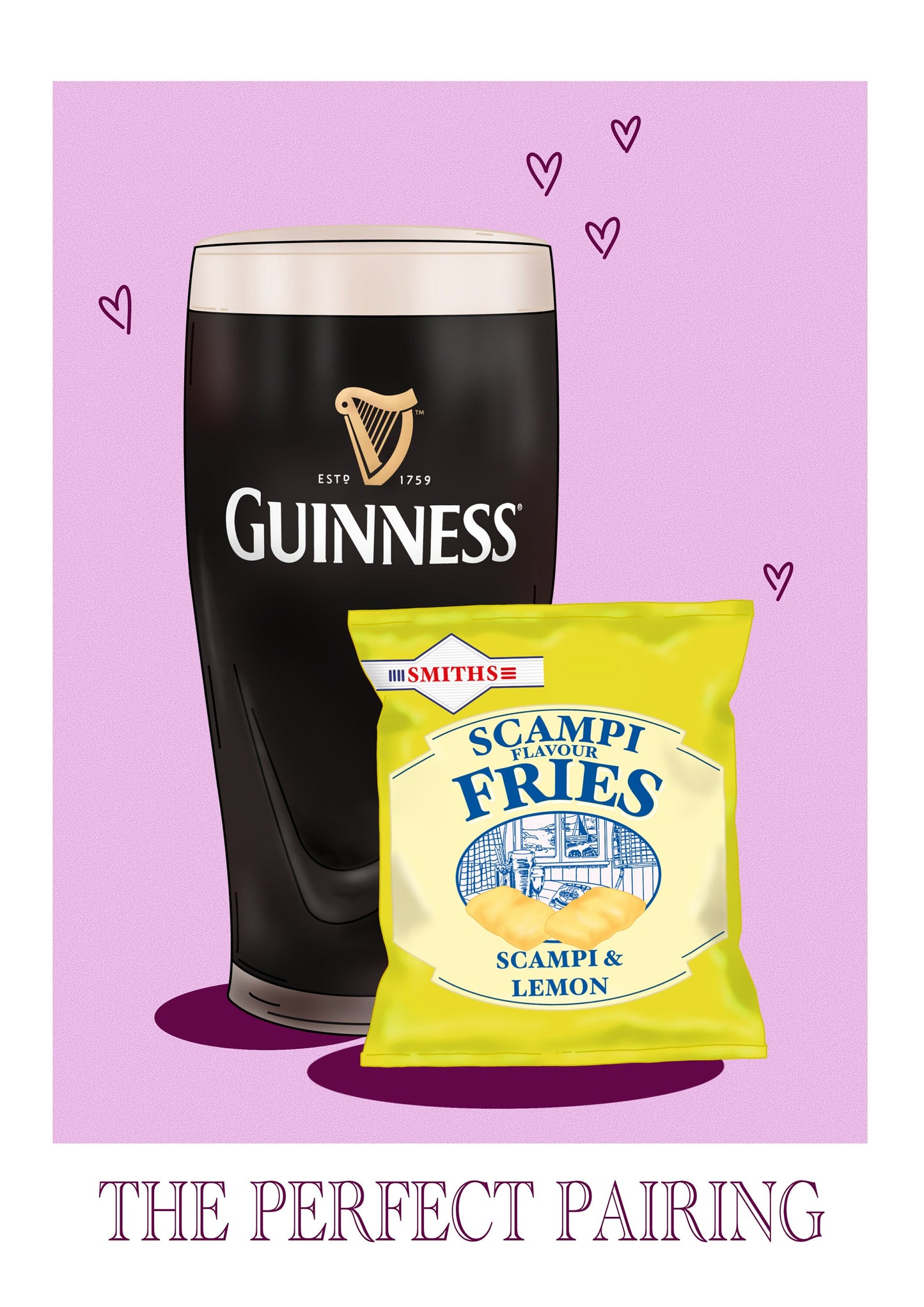 Guinness and Scampi Fries Print: Irish Home Decor