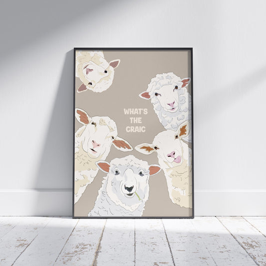 Funny Sheep Print: Irish 'What's the Craic' Wall Art