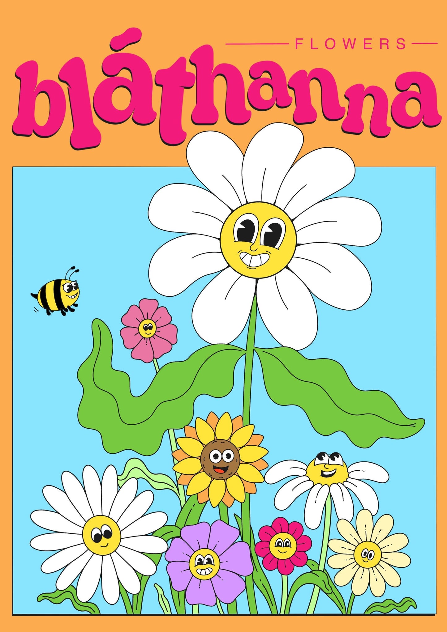 Retro Irish Flowers Print: Blathanna Wall Art