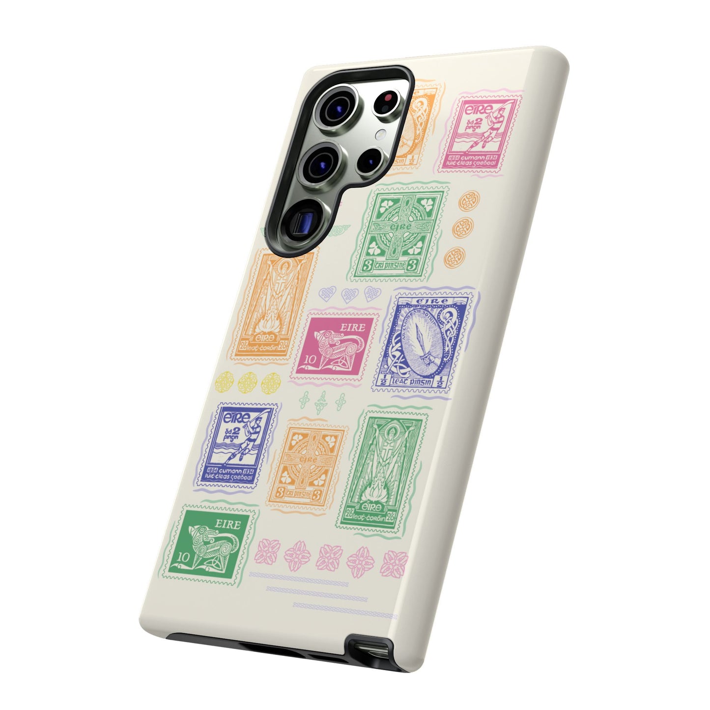 Colourful Vintage Irish Stamps and Celtic Symbols Tough Phone Case