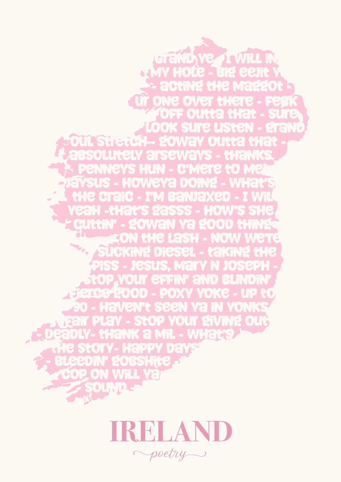 Funny Irish Slang Print: Ireland Map, Irish Poetry