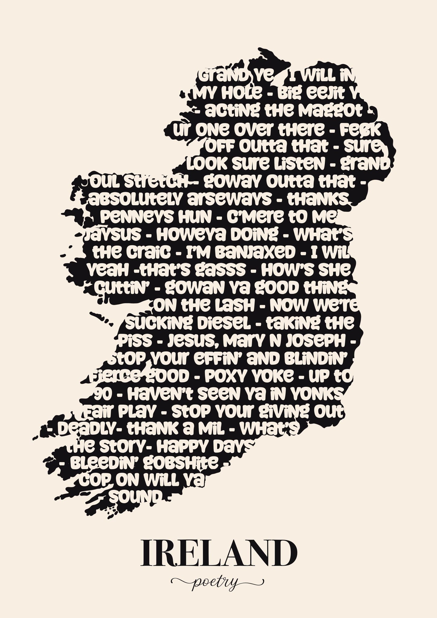 Funny Irish Slang Print: Ireland Map, Irish Poetry