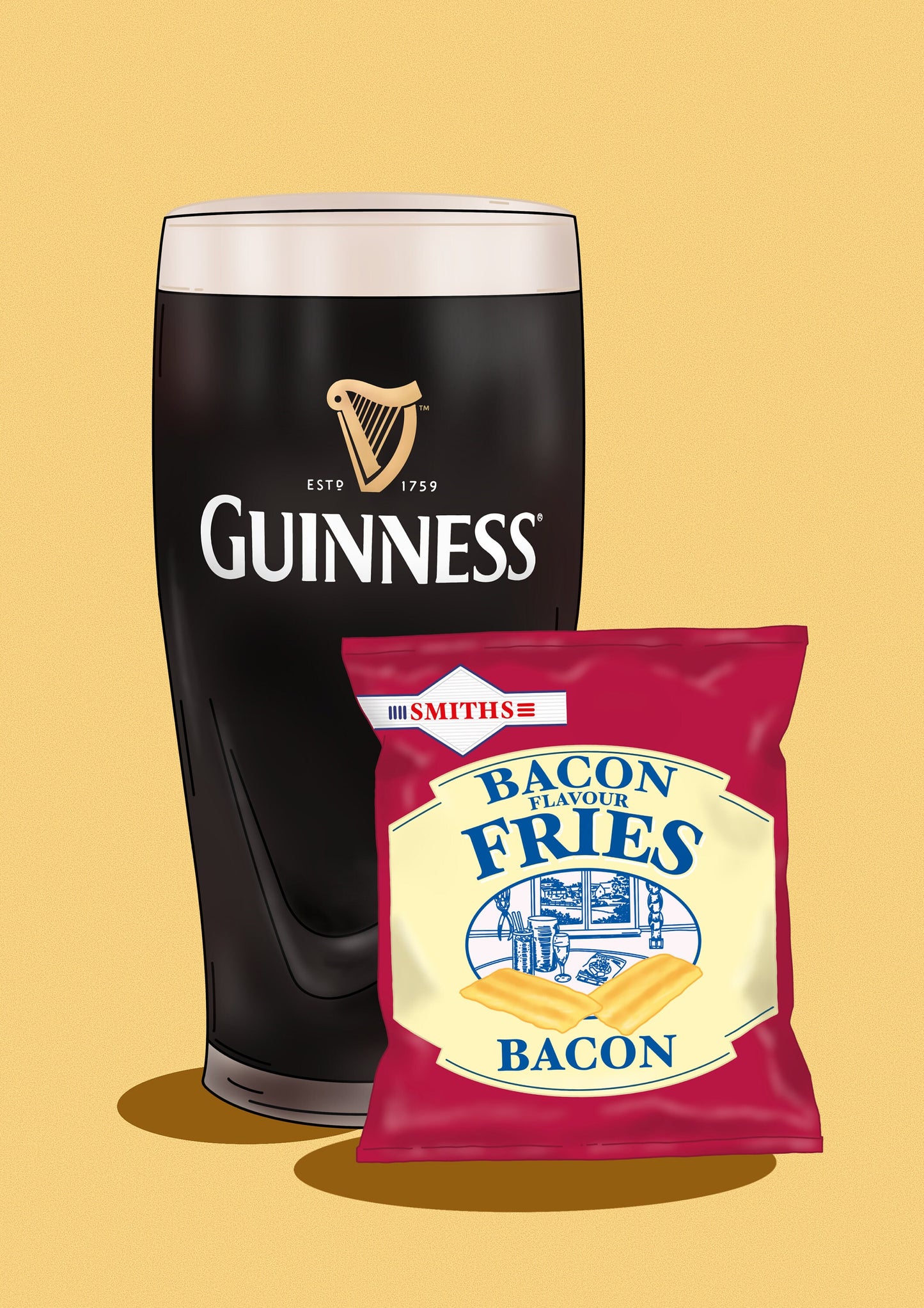 Guinness and Bacon Fries Print: Irish Home Bar Wall Art