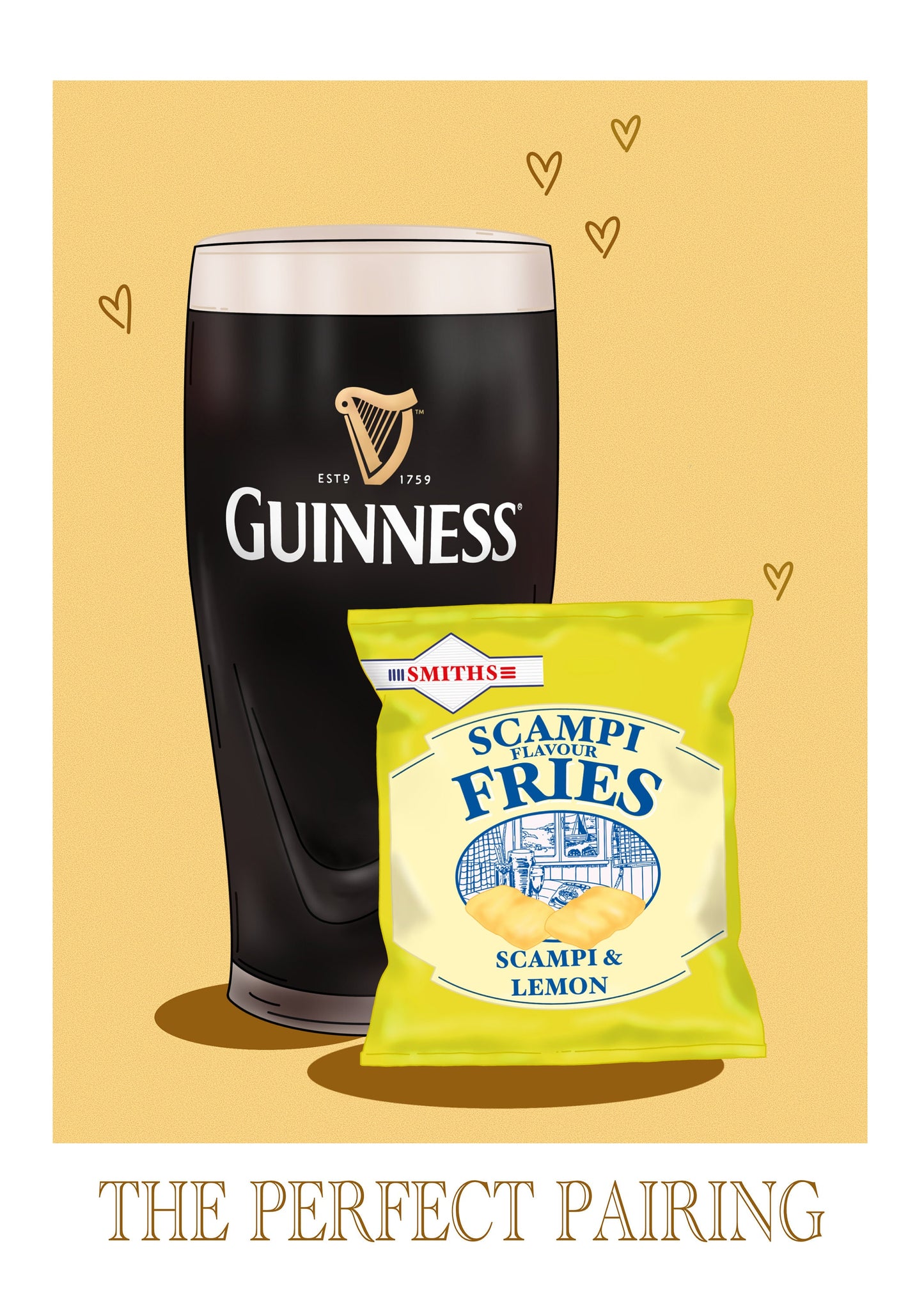 Guinness and Scampi Fries Print: Irish Home Decor
