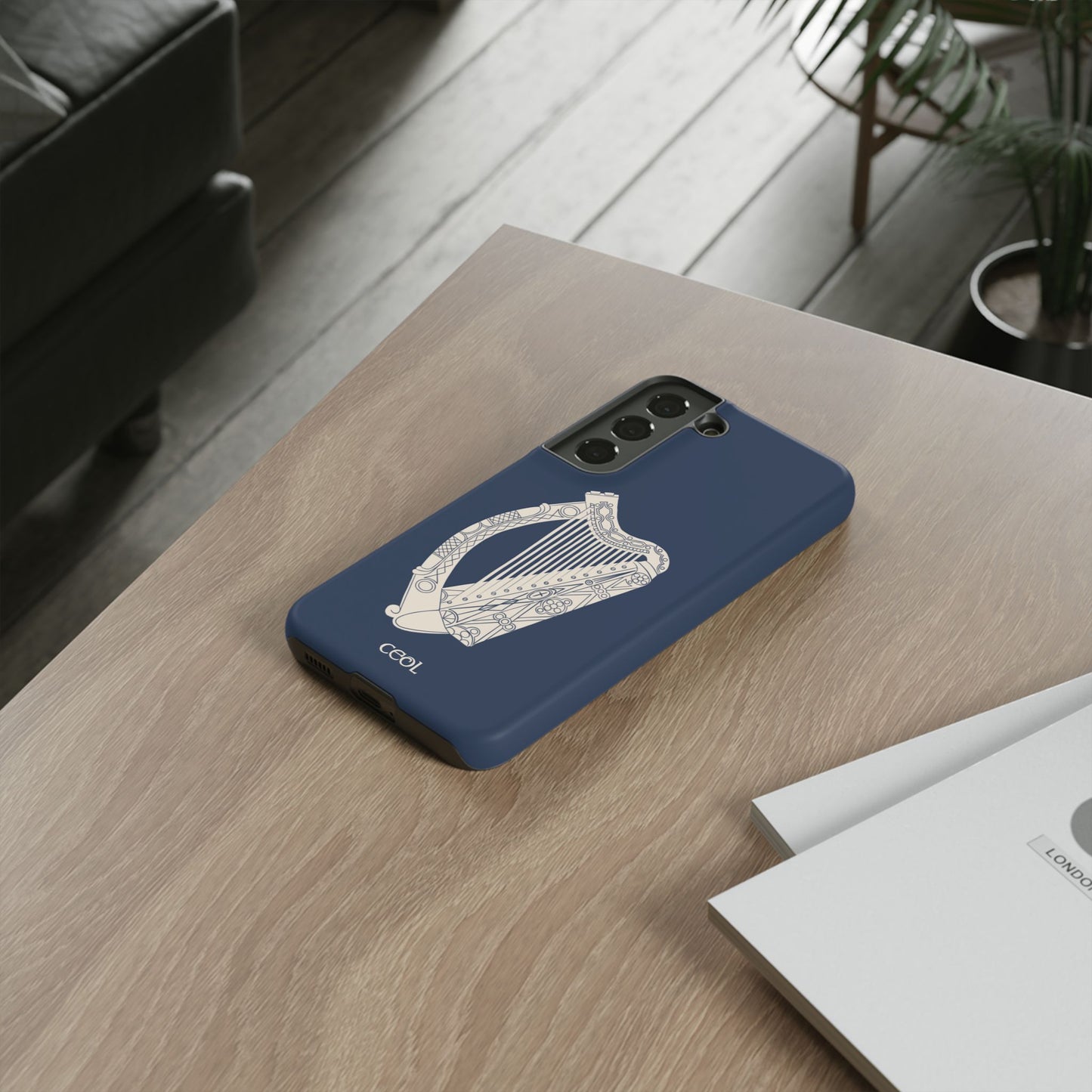 Navy Celtic Harp Tough Irish Phone Case, Ceol
