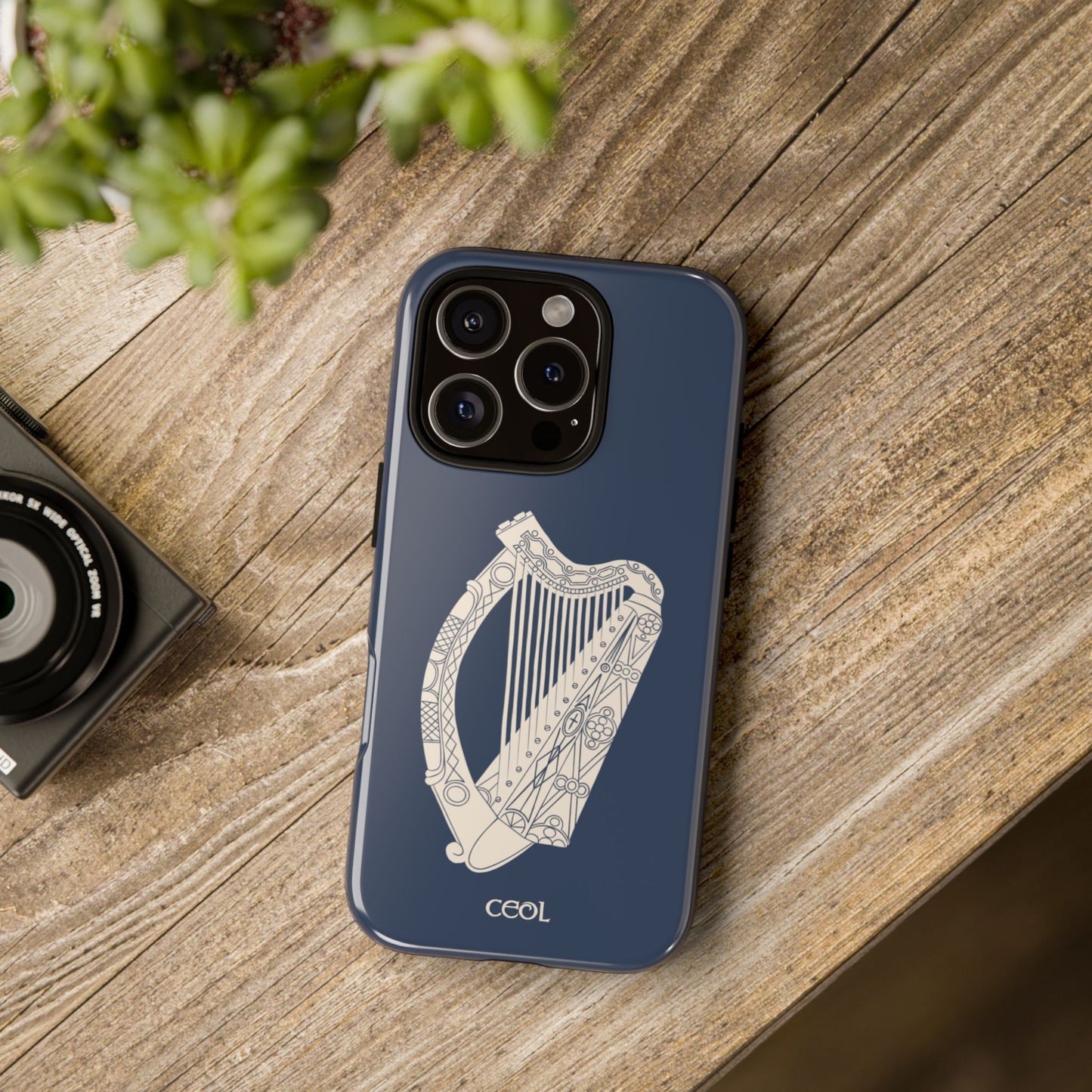 Navy Celtic Harp Tough Irish Phone Case, Ceol