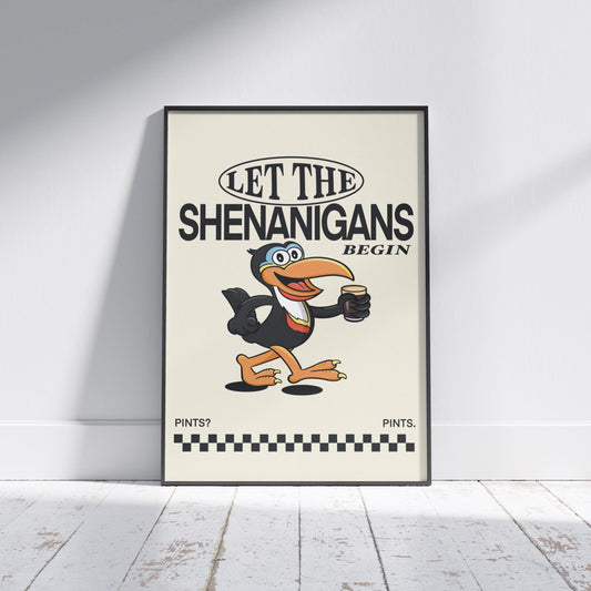 Guinness Toucan; Let the Shenanigans Begin | Retro Irish Print | Pints print