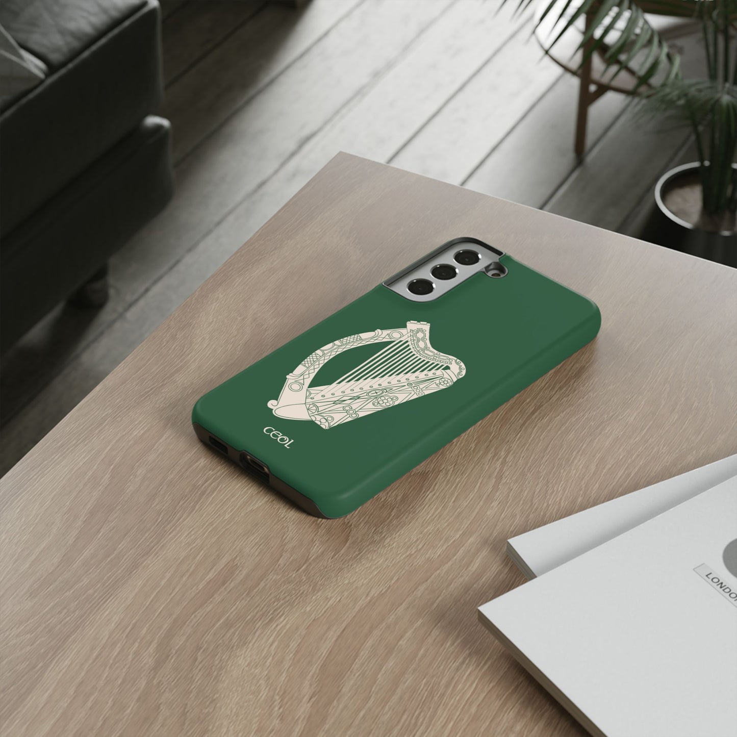 Green Celtic Harp Tough Irish Phone Case, Ceol