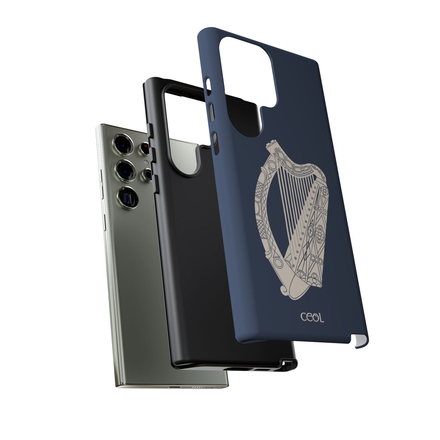Navy Celtic Harp Tough Irish Phone Case, Ceol