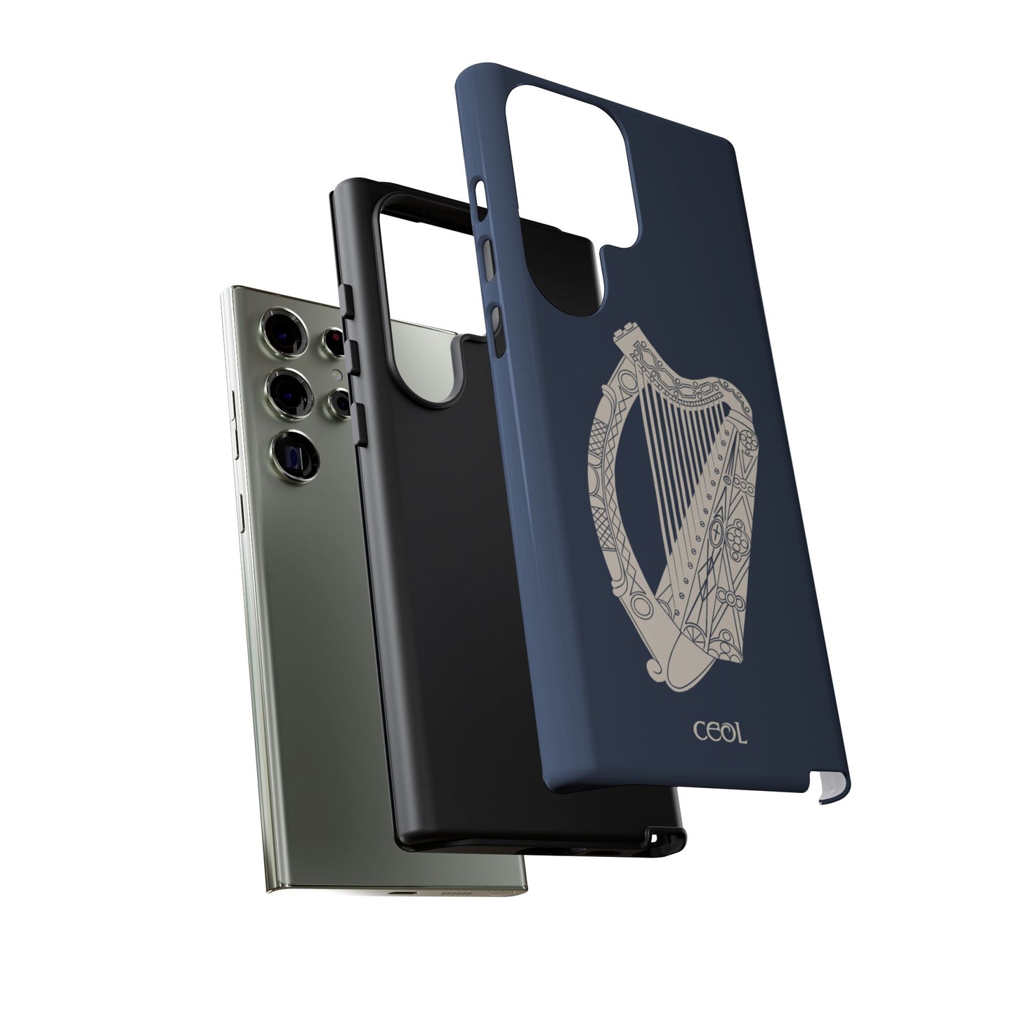 Navy Celtic Harp Tough Irish Phone Case, Ceol