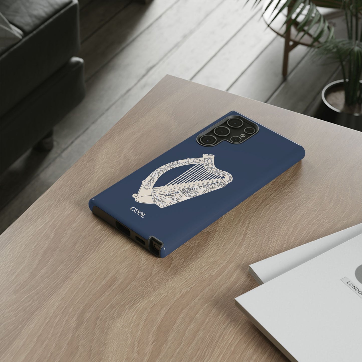 Navy Celtic Harp Tough Irish Phone Case, Ceol