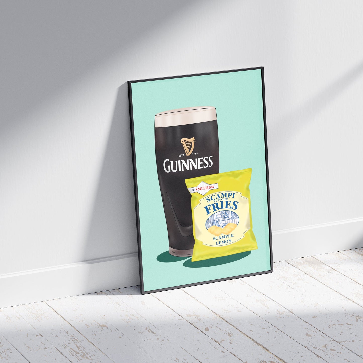 Guinness and Scampi Fries Print: Irish Home Decor