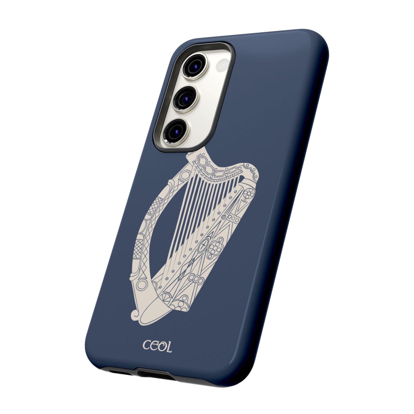 Navy Celtic Harp Tough Irish Phone Case, Ceol