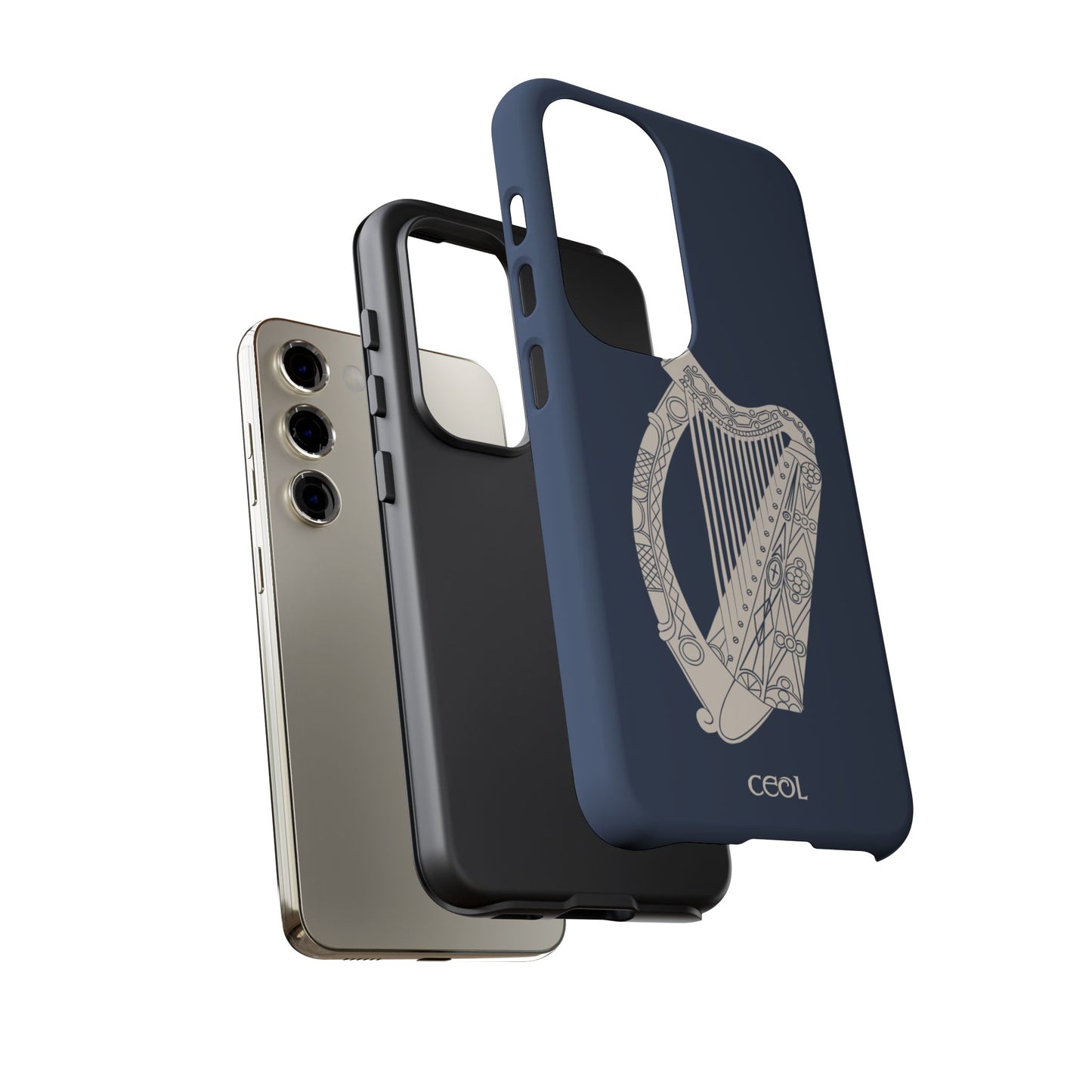 Navy Celtic Harp Tough Irish Phone Case, Ceol
