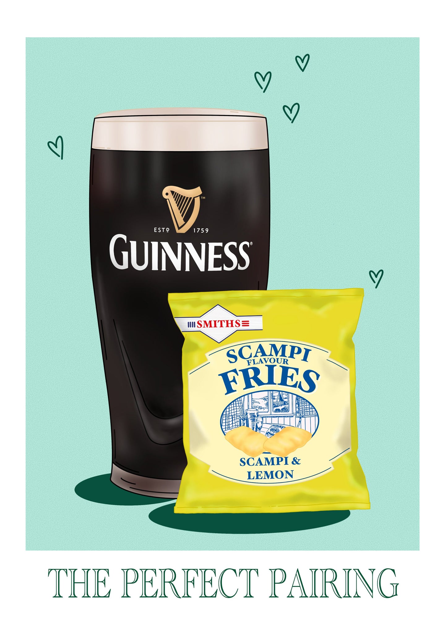 Guinness and Scampi Fries Print: Irish Home Decor