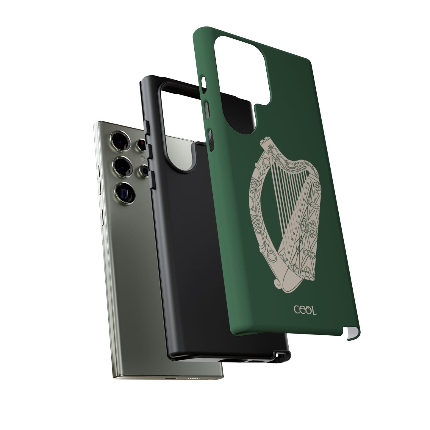 Green Celtic Harp Tough Irish Phone Case, Ceol