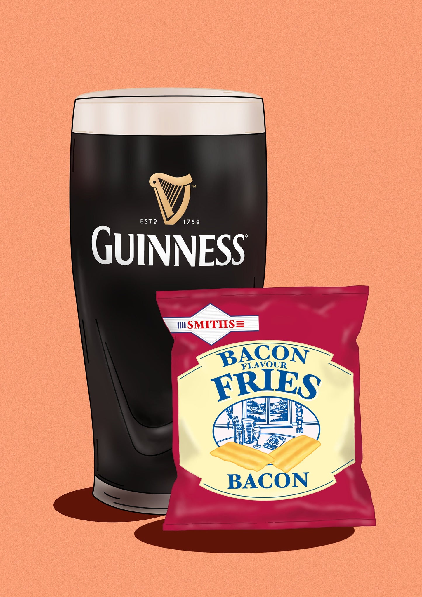 Guinness and Bacon Fries Print: Irish Home Bar Wall Art