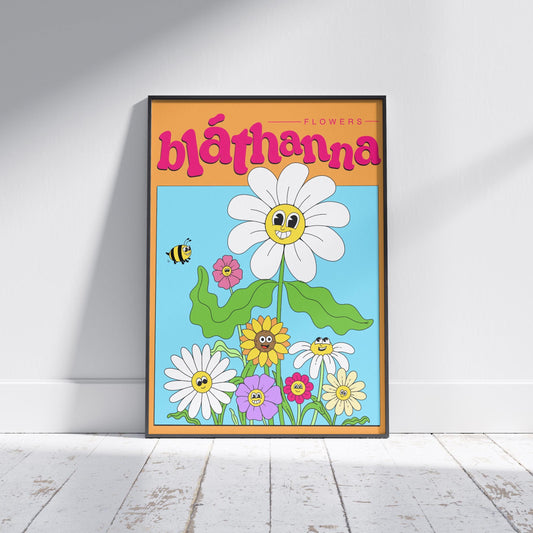 Retro Irish Flowers Print: Blathanna Wall Art